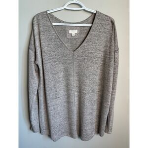 Cupio Blush V-Neck Long Sleeve Marled Knit Top L Casual Cozy Minimalist Neutral